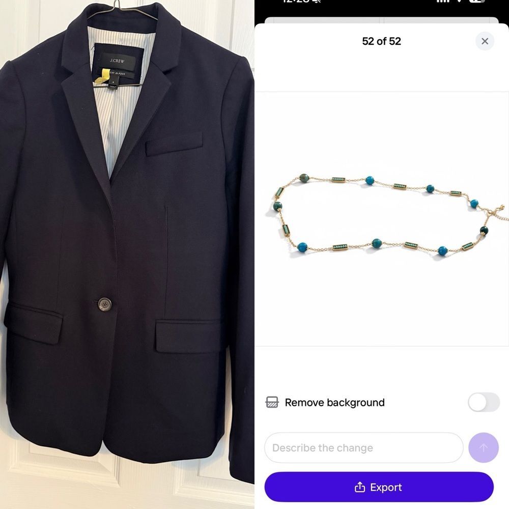 🖤 J.Crew Regent Blazer & Erwin Pearl Faux Turquoise Necklace Set – Size 4 flaw - Picture 3 of 15